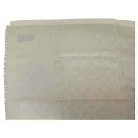 Louis Vuitton-NEW LOUIS VUITTON MONOGRAM SHINE M74026 CASHMERE SILK SHAWL-Cream
