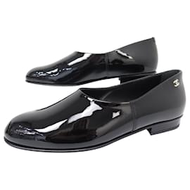 Chanel-NEUF CHAUSSURES CHANEL MOCASSINS CROISIERE G46194 EN CUIR VERNIS 37 SHOES-Noir