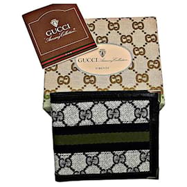 Gucci-Authentic Gucci Navy Monogram GG Web Bifold Wallet-Navy blue