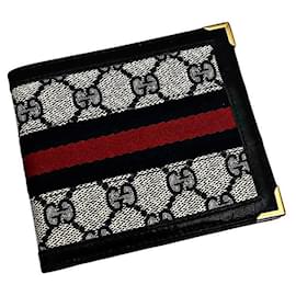 Gucci-Authentic Gucci Navy Monogram GG Web Bifold Wallet-Navy blue
