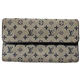 Louis Vuitton-Louis Vuitton Monogram Mini Lin Pattern Canvas Flap Wallet Beige/Black-Black,Beige