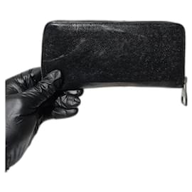 Louis Vuitton-LOUIS VUITTON Taiga Leather Zippey Wallet Black-Black