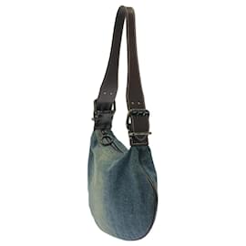 Fendi-Fendi Blue and Brown Leather Cotton Shoulder Bag-Blue