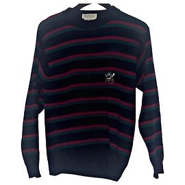Authentischer Vintage Gucci Strickpullover aus Wolle mit Pferdemblem und Webband Mehrfarben