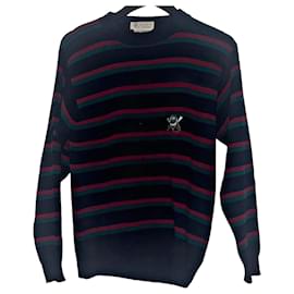 Gucci-Suéter de lã tricotado vintage Gucci autêntico com emblema de cavalo e faixa web-Multicor