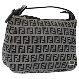Fendi-FENDI Zucchino Canvas Hand Bag Navy Auth 116200-Navy blue