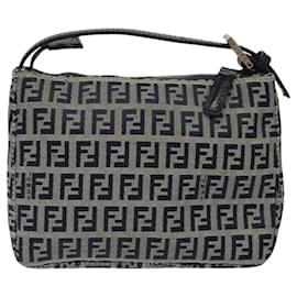 Fendi-FENDI Zucchino Canvas Hand Bag Navy Auth 116200-Navy blue