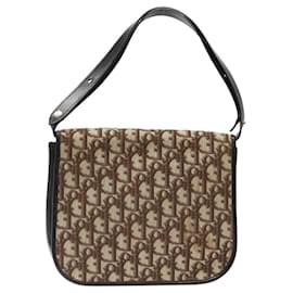 Christian Dior-Christian Dior Trotter Canvas Shoulder Bag Brown Gold Auth MX010-Brown,Golden