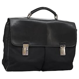 Prada-PRADA Business Bag Nylon Leather Black Silver Auth bs23612-Black,Silvery