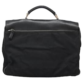 Prada-PRADA Business Bag Nylon Leather Black Silver Auth bs23612-Black,Silvery