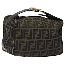 Fendi-Sac à main Vanity en toile Zucca FENDI noir marron or Auth 116811-Marron,Noir,Doré