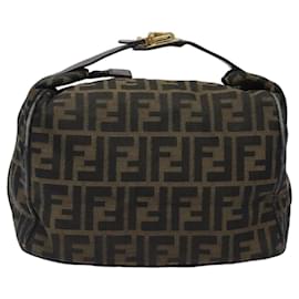 Fendi-Sac à main Vanity en toile Zucca FENDI noir marron or Auth 116811-Marron,Noir,Doré