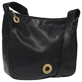 Céline-CELINE Shoulder Bag Leather Black Gold Auth 116035-Black,Golden