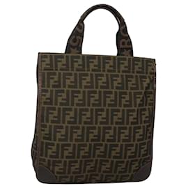 Fendi-Sac à main en toile Zucca FENDI noir marron Auth MX258-Marron,Noir