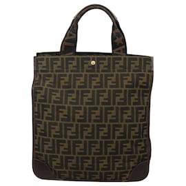 Fendi-FENDI Zucca Canvas Hand Bag Black Brown Auth MX258-Brown,Black