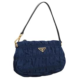 Prada-PRADA Accessory Pouch Nylon Blue Gold Auth BD1619AM-Blue,Golden