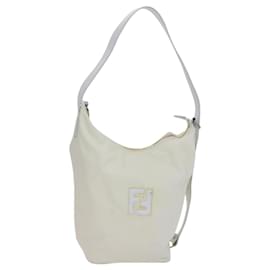 Fendi-Sac à épaule FENDI en nylon cuir beige blanc argent authentique nb296-Argenté,Blanc,Beige