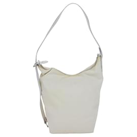 Fendi-FENDI Shoulder Bag Nylon Leather Beige White Silver Auth nb296-Silvery,White,Beige