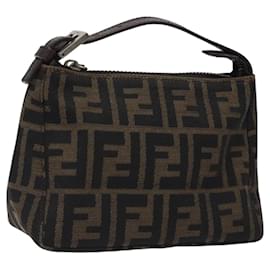 Fendi-FENDI Zucca Canvas Hand Bag Brown Black Auth KD369-Brown,Black
