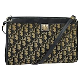 Christian Dior-Christian Dior Trotter Canvas Shoulder Bag Navy Gold Auth BD1501-Golden,Navy blue
