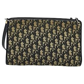 Christian Dior-Christian Dior Trotter Canvas Shoulder Bag Navy Gold Auth BD1501-Golden,Navy blue