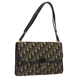 Christian Dior-Christian Dior Trotter Canvas Shoulder Bag Navy Gold Auth KD451-Golden,Navy blue