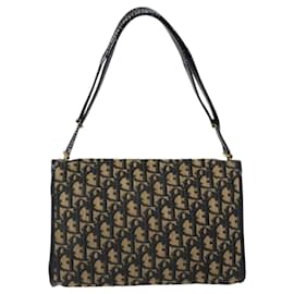 Christian Dior-Christian Dior Trotter Canvas Shoulder Bag Navy Gold Auth KD451-Golden,Navy blue