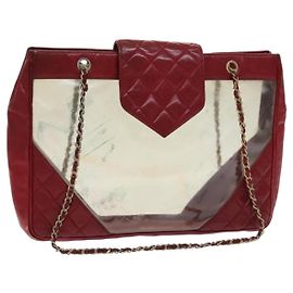 CHANEL Sac à épaule Matelassé Chaîne Vinyle Rouge CC Auth MX212 Rouge