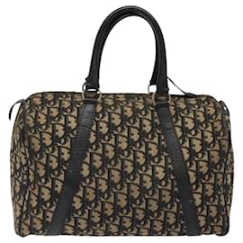 Christian Dior-Christian Dior Trotter Canvas Boston Bag Navy Silver Auth KD416-Silvery,Navy blue