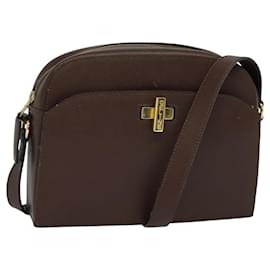 Céline-CELINE Shoulder Bag Leather Brown Gold Auth KD269-Brown,Golden