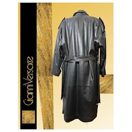 Gianni Versace-Leather coat, Versace 1980s, all original-Black