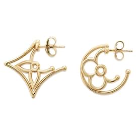 Louis Vuitton-Louis Vuitton Asymmetrical Monogram Earrings-Golden
