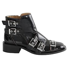 Ganni-Boots en cuir verni-Noir