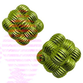Fendi-Fendi Vintage Gold Plated Basketweave Earrings-Golden