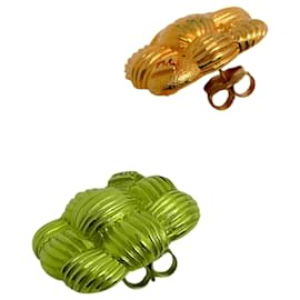 Fendi-Fendi Vintage Gold Plated Basketweave Earrings-Golden