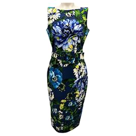 Autre Marque-Samantha Sung Navy Multi Belted Floral Midi Dress-Navy blue