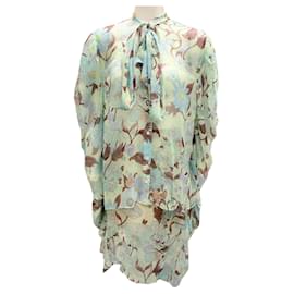 Stella Mc Cartney-Stella McCartney Mint Multi 2023 Floral Garden Print Blouse and Asymmetric Skirt Two-Piece Set-Green