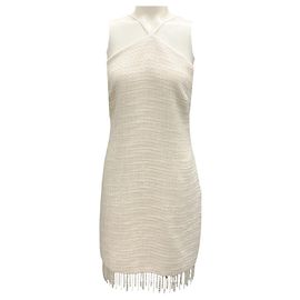 Jason Wu Ivory Tweed Texturiertes Strickkleid mit Perlenfransen für die Braut Roh