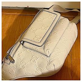 Gucci-Authentic Gucci Pre-Fall ‘23 White Leather Jumbo GG Belt Bag-White