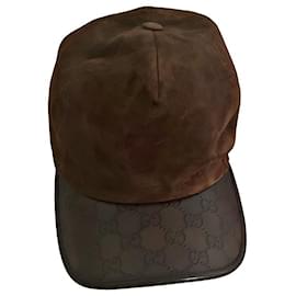 Gucci-Boné de camurça e couro Guccissima raro Gucci Tom Ford autêntico-Marrom