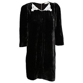Vestido mini de seda de terciopelo Sandro con cuello de encaje negro talla 1 Negro Blanco
