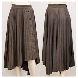 Miss Sixty-Miss Sixty pine stripe pleated asymmetrical midi skirt grey XS-Grey,Bronze