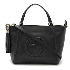 Gucci-Gucci Soho Interlocking G Leather Tote Bag-Black
