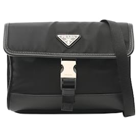 Prada-Prada Nylon Saffiano Leather Shoulder Bag-Black