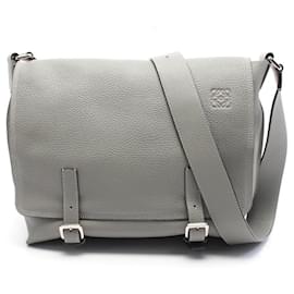 Loewe-Loewe Leather Military Messenger Shoulder Bag-Grey