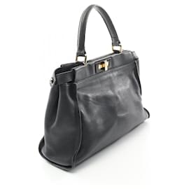 Fendi-Fendi Peekaboo Leather Handbag-Black