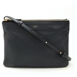 Céline-Celine Trio Large Leather Shoulder Bag Black-Black