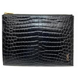 Yves Saint Laurent-Yves Saint Laurent Leather Tablet Clutch-Black