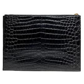 Yves Saint Laurent-Yves Saint Laurent Leather Tablet Clutch-Black