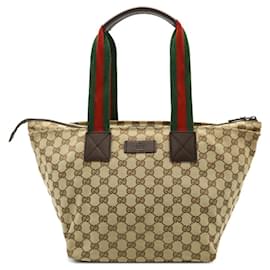 Gucci-Gucci GG Canvas Sherry Line Tote Bag-Brown,Beige